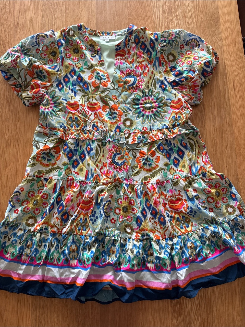 THML Multicolor Floral Tiered Mini Dress - Blue, Orange, Pink, Green